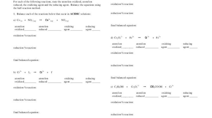 Oxidation and reduction reactions worksheet