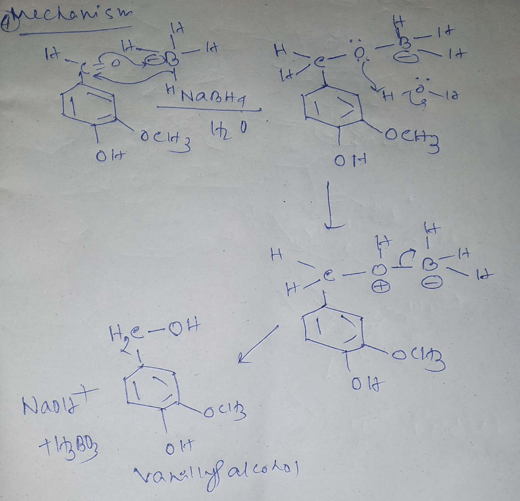 Vanillin reduction vanillyl mechanism borohydride hcl chemhelp